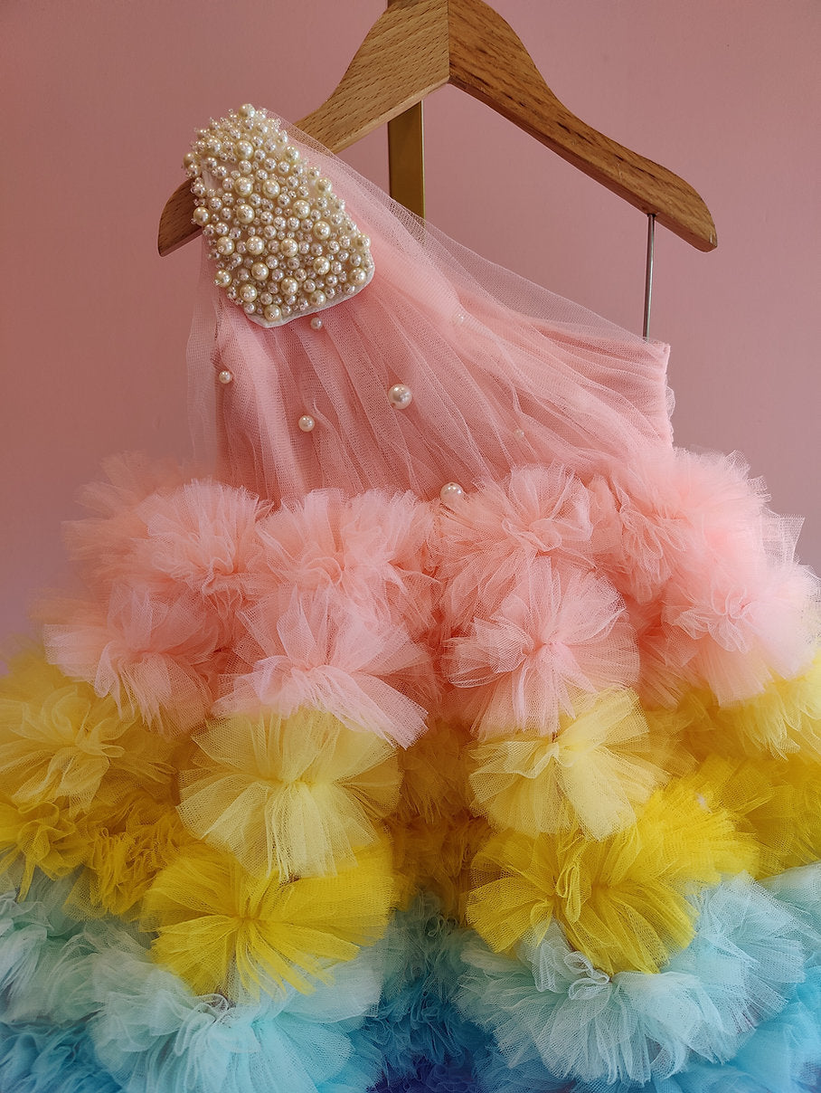 Multicolour One Shoulder Birthday Party Dress