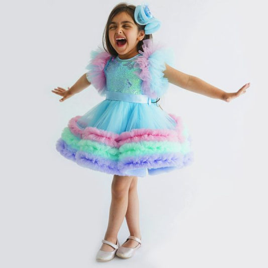 Multicolour Rainbow Unicorn Styled Birthday Party Dress