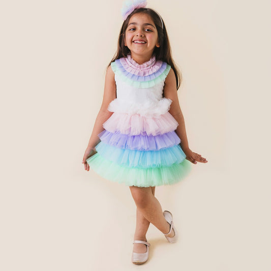 Multicolour Rainbow Unicorn Styled Birthday Party Dress